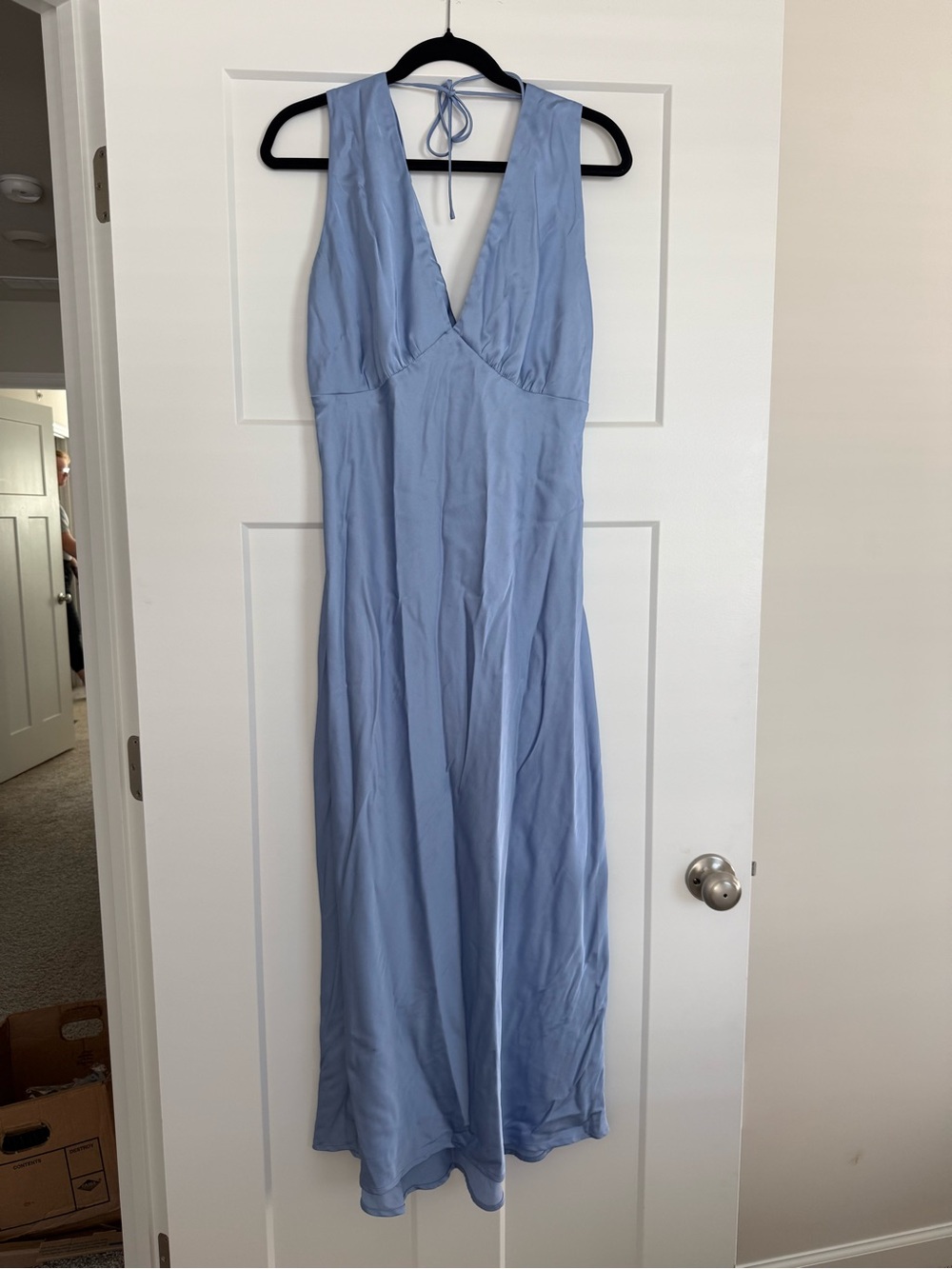 Abercrombie Midi Blue Silky V-Neck Dress